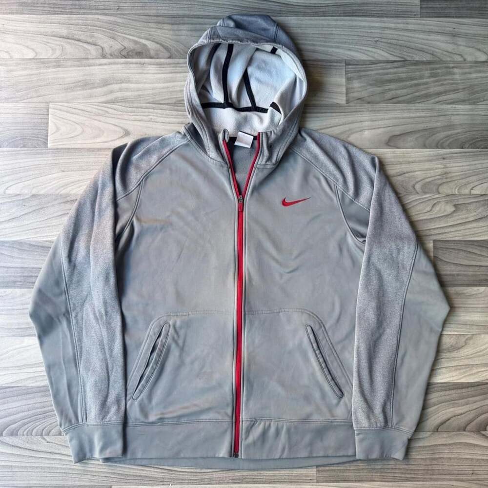 Nike Therma-Fit Full Zip Hoodie Gray Red Mens XL
